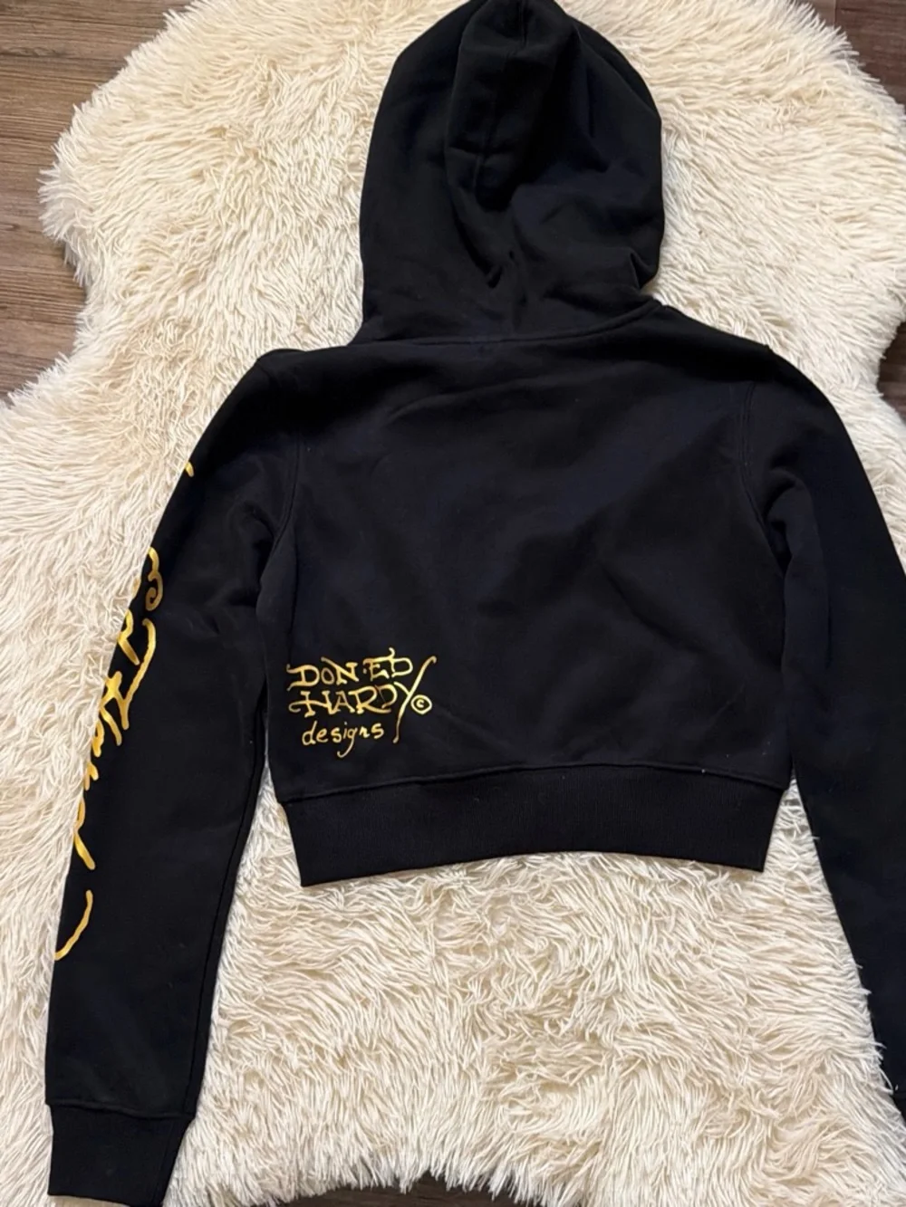 Ed Hardy Black Zip-Up Hoodie with Colorful Tattoo Rose Graphic